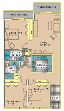 Abacos floor plan — 3 bedroom, 1,227 sq ft