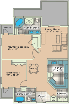 Andros floor plan — 2 bedroom, 1,307 sq ft