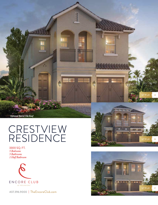 Crestview Residence floor plan sheet — 5 bedroom, 5.5 bath, 3,300 sq ft