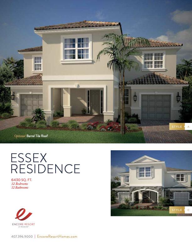 Essex Residence floor plan sheet — 12 bedroom, 12 bath, 6,430 sq ft
