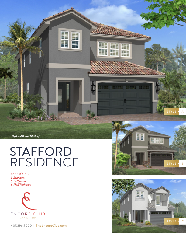 Stafford Residence floor plan sheet — 6 bedroom, 6.5 bath, 3,310 sq ft