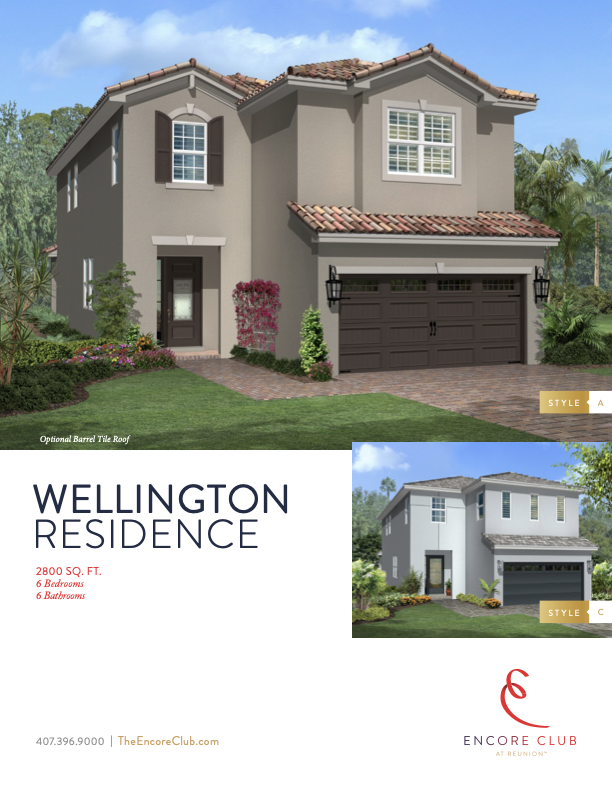 Wellington Residence floor plan sheet — 6 bedroom, 6 bath, 2,800 sq ft