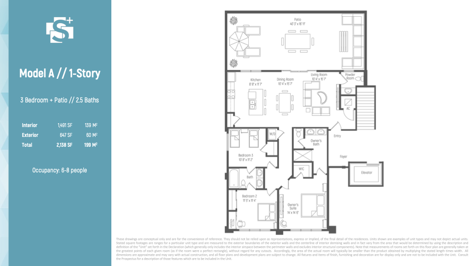 Spectrum Model A floor plan — 3 bedroom, 1,491 sq ft single-story condo