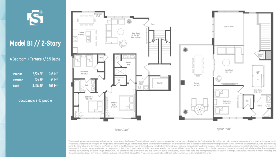 Spectrum Model B1 floor plan — 4 bedroom, 2,674 sq ft two-story unit