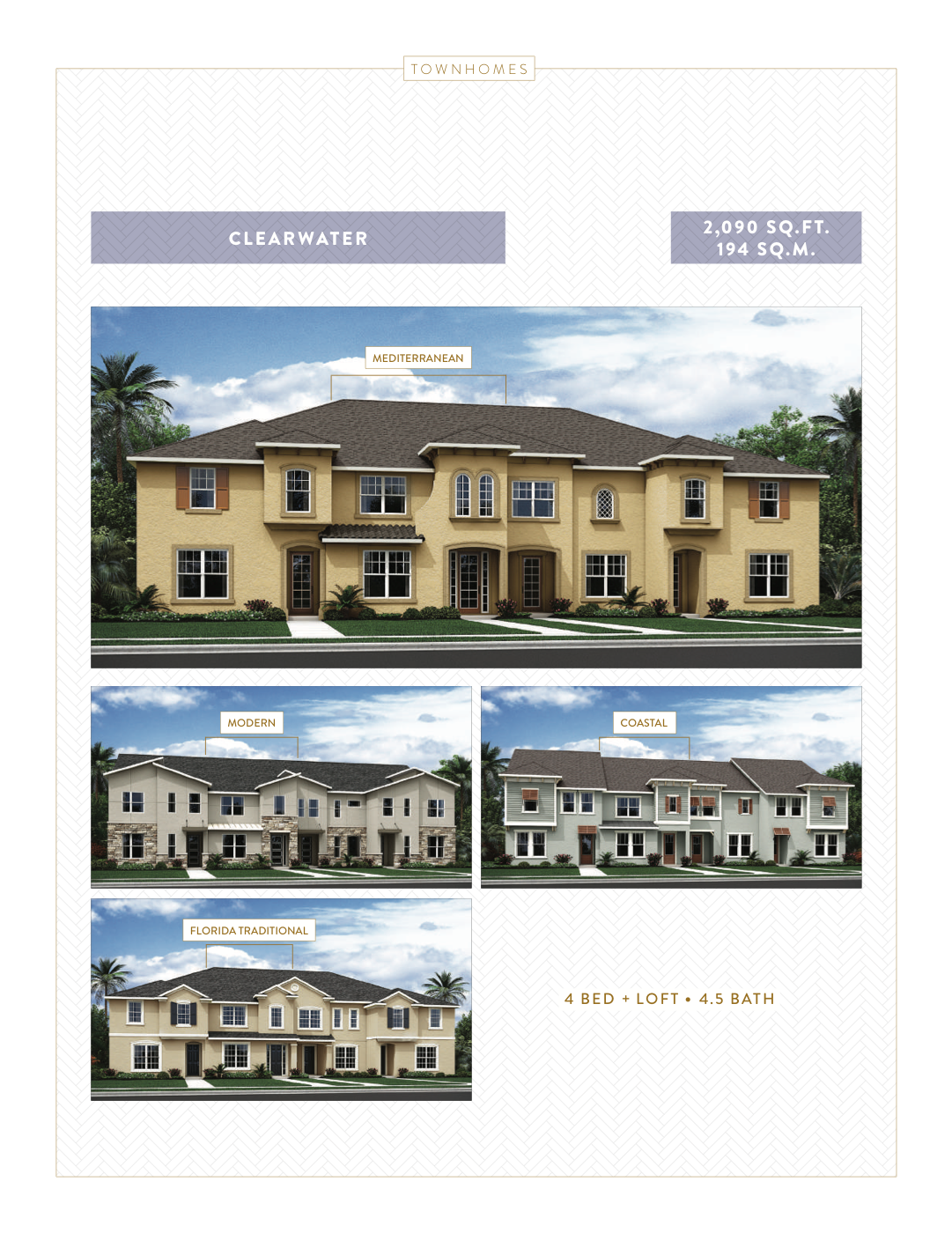 Clearwater townhome floor plan — 4 bedroom plus loft, 2,090 sq ft