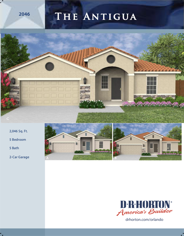 The Antigua floor plan — 5 bedroom, 5 bath, 2,046 sq ft