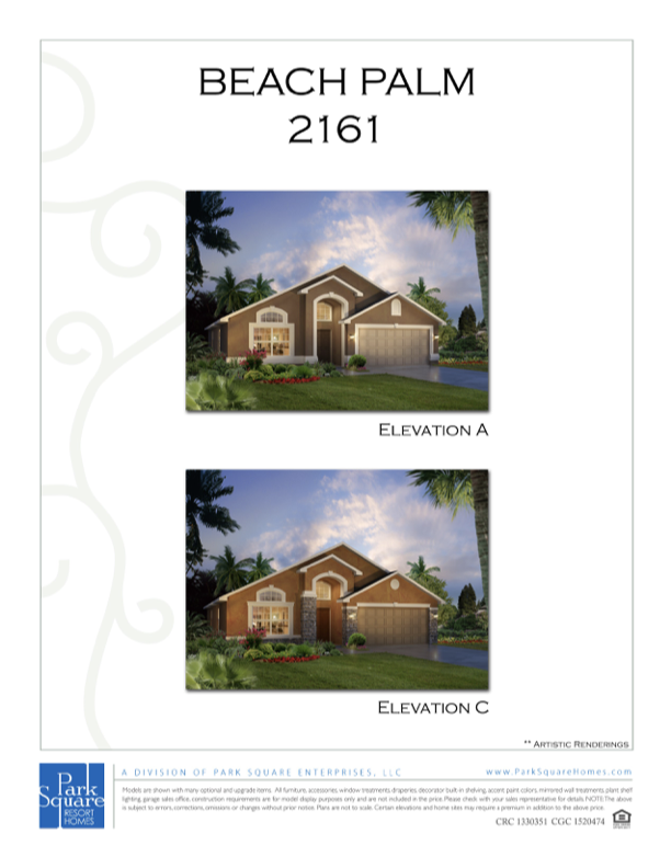 Beach Palm floor plan brochure — 4 bedroom single-story, 2,161 sq ft