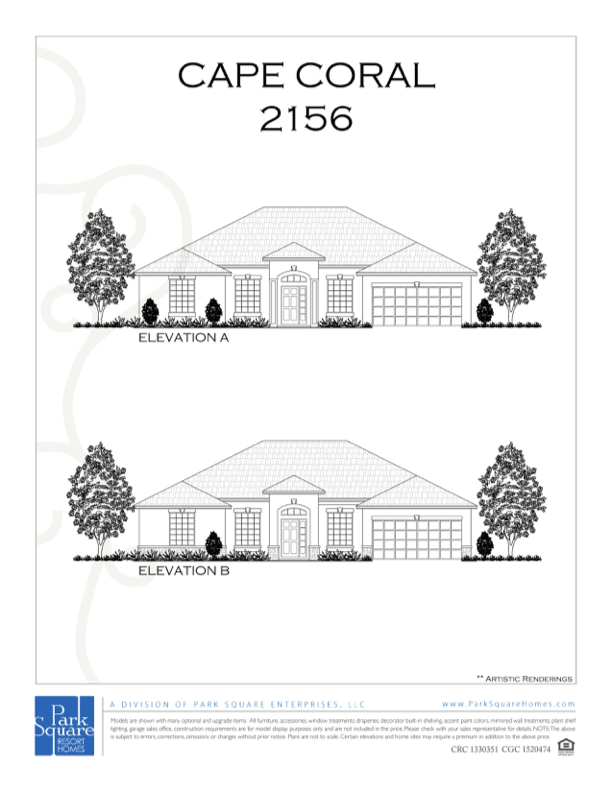 Cape Coral floor plan brochure — 4 bedroom single-story, 2,156 sq ft