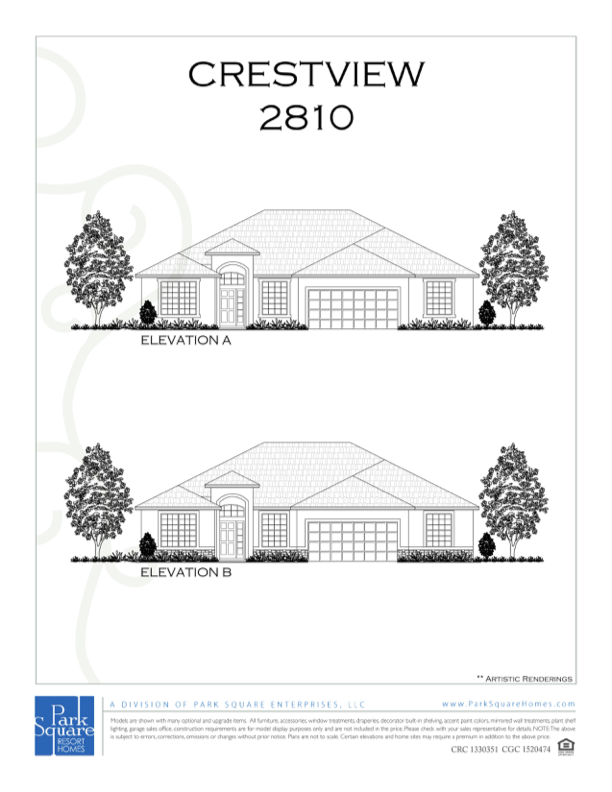 Crestview floor plan brochure — 5 bedroom single-story, 2,810 sq ft
