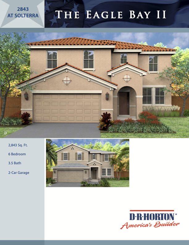 The Eagle Bay II floor plan — 6 bedroom, 3.5 bath, 2,843 sq ft