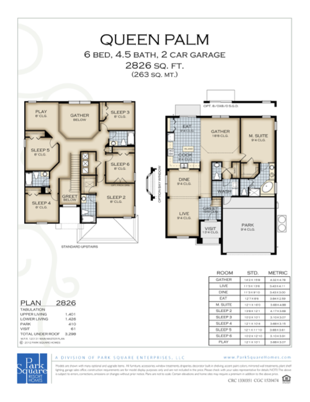 Queen Palm floor plan — 6 bedroom, 4.5 bath, 2,826 sq ft