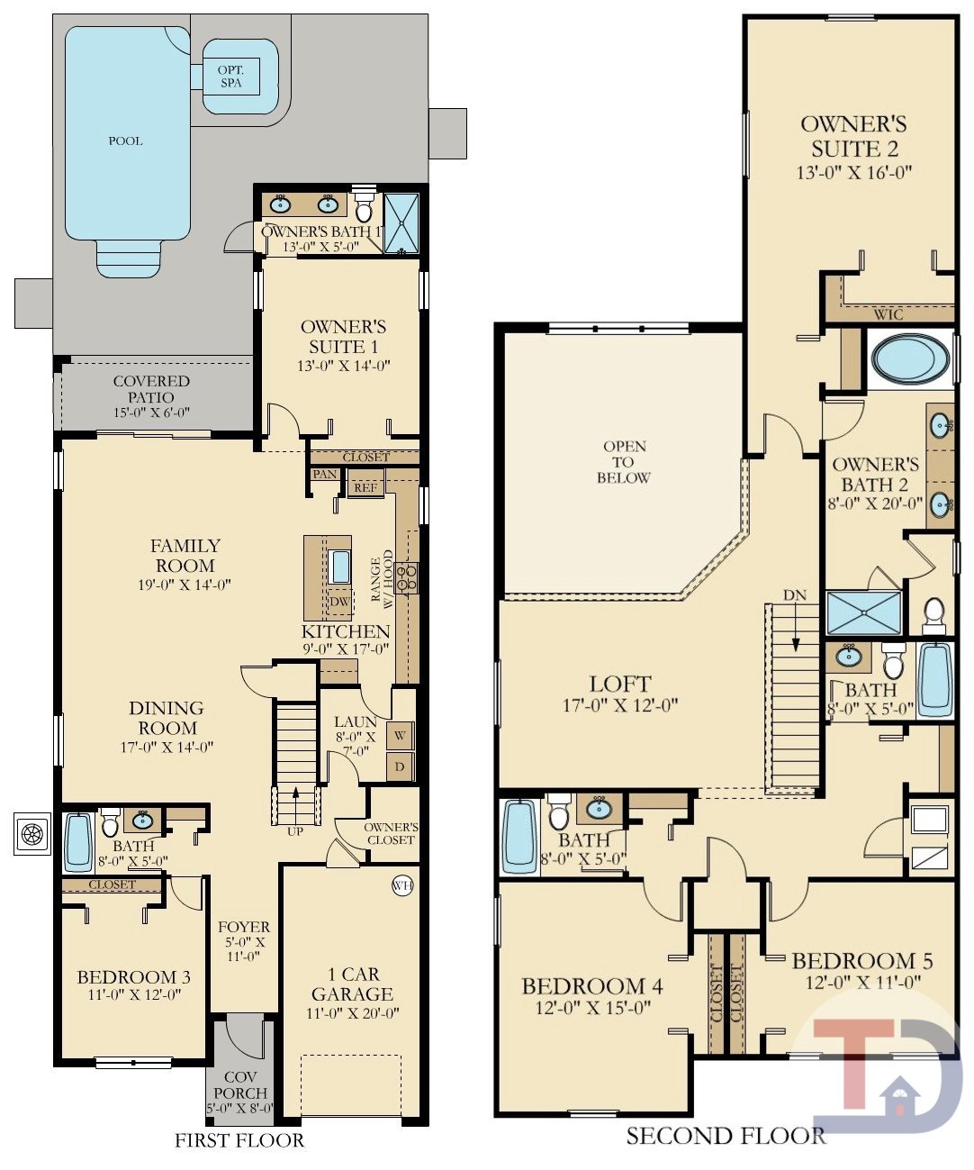 Alexander Palm floor plan — 5 bedroom single-family home, 2,996 sq ft