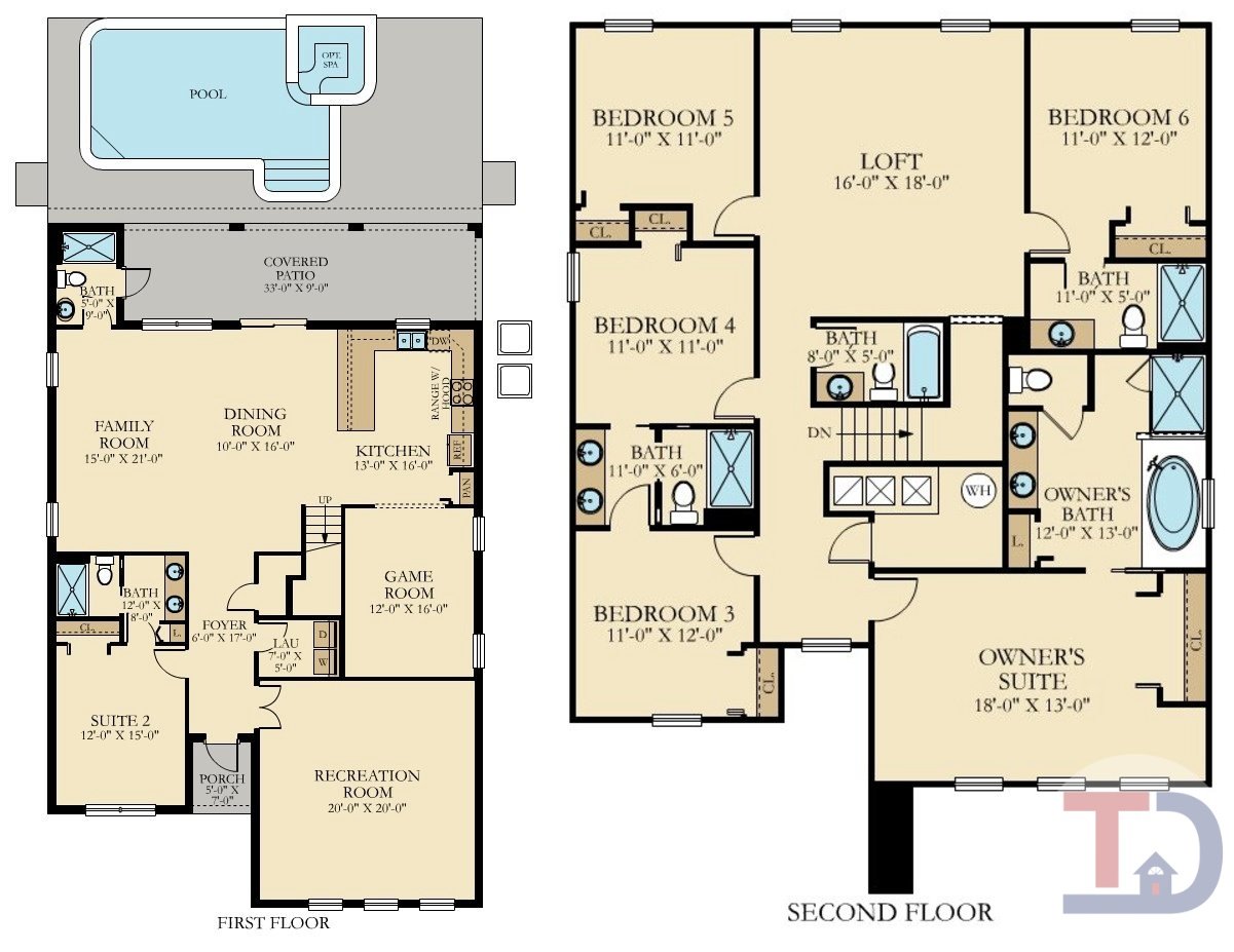 Gatsby floor plan — 6 bedroom single-family home, 3,760 sq ft