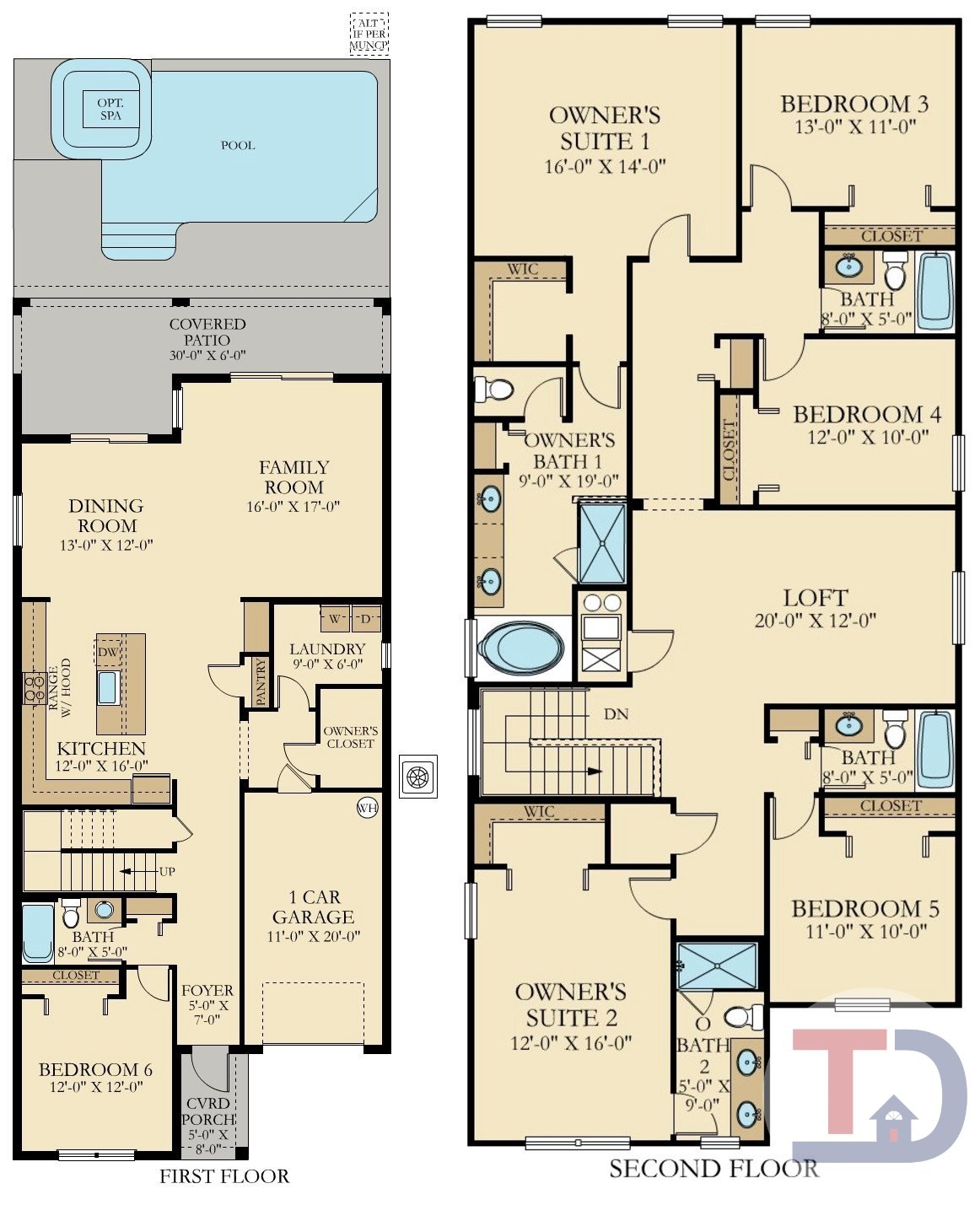Majesty Palm floor plan — 6 bedroom single-family home, 3,275 sq ft
