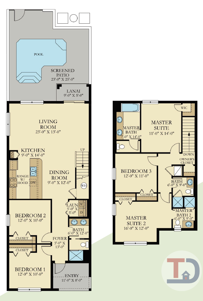 Royale Palm floor plan — 5 bedroom townhome, 2,128 sq ft