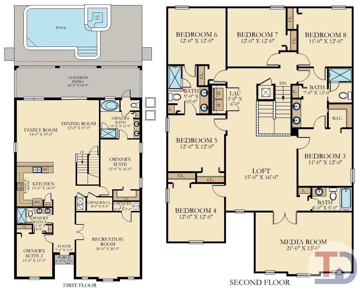 Santiago floor plan — 8 bedroom single-family home, 4,035 sq ft