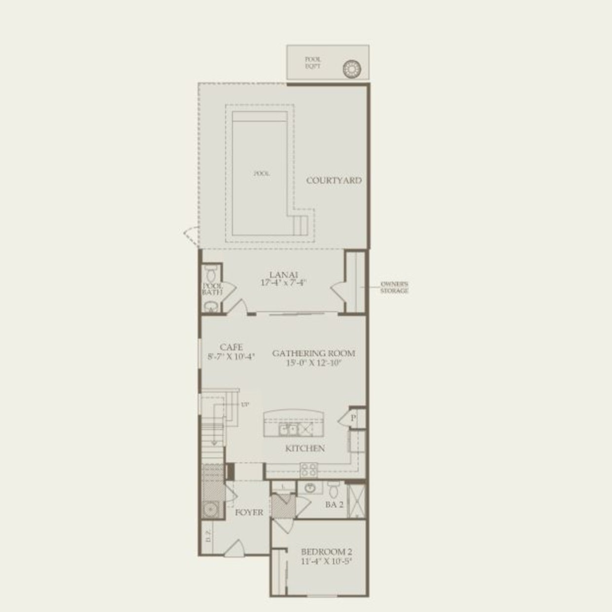 Castaway end-unit townhome floor plan, first floor — 5 bedroom, 2,276 sq ft