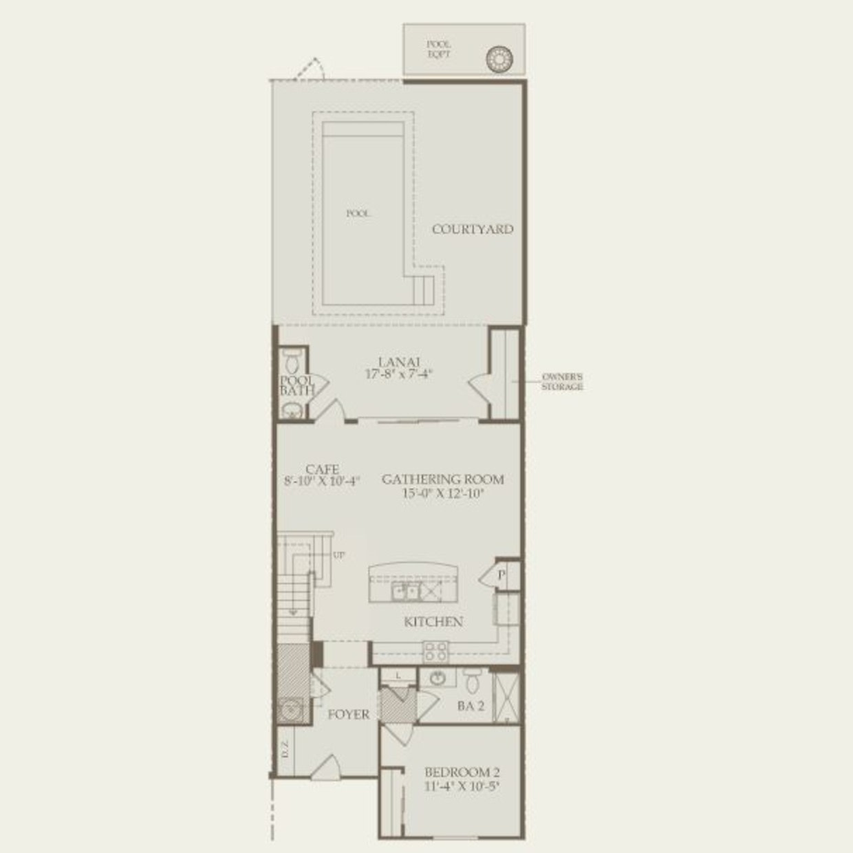 Castaway interior-unit townhome floor plan, first floor — 5 bedroom, 2,269 sq ft