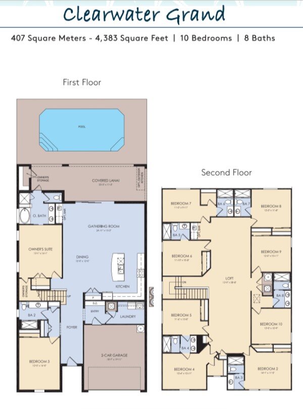 Clearwater Grand single-family floor plan — 10 bedroom, 4,382 sq ft