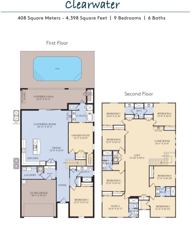 Clearwater single-family floor plan — 9 bedroom, 4,398 sq ft