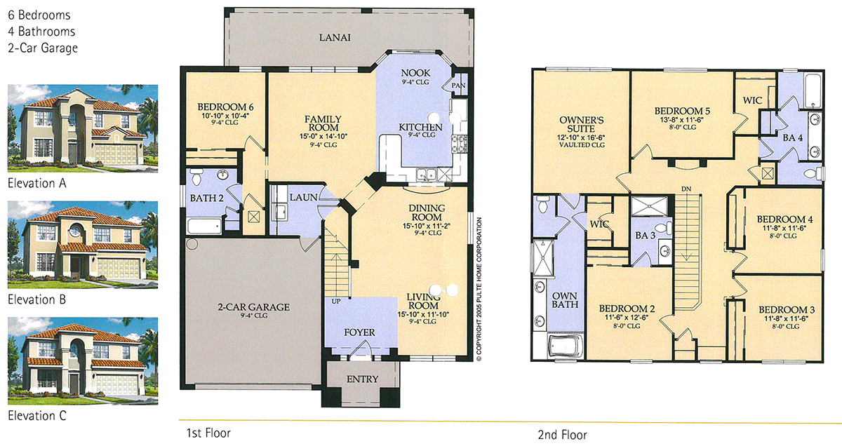 Brentwood floor plan — 6 bedroom, 4 bath single-family villa at Windsor Hills