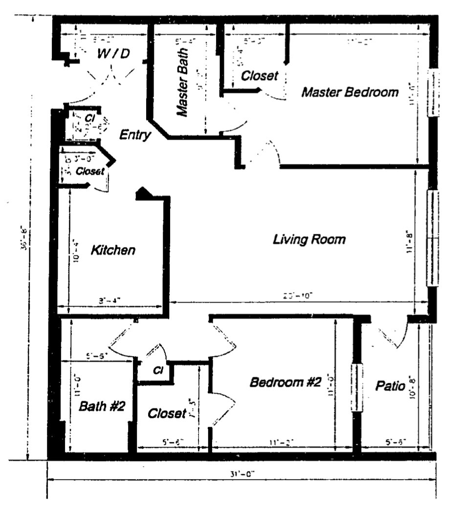 Windsor Palms condo floor plan — 2 bedroom, 2 bath, 1,022 sq ft
