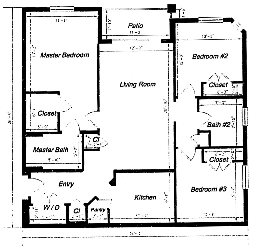 Windsor Palms condo floor plan — 3 bedroom, 2 bath, 1,268 sq ft