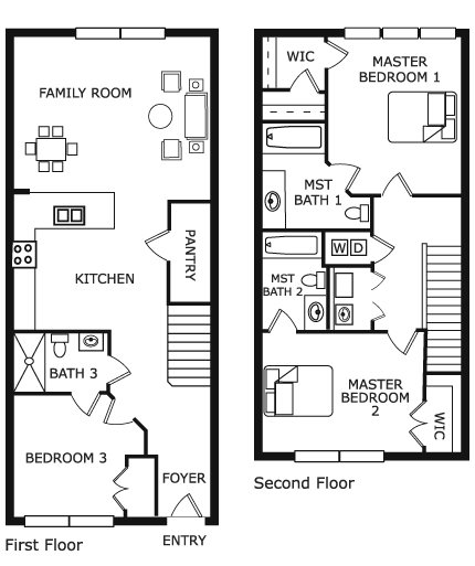 Windsor Palms townhome floor plan — 3 bedroom, 3 bath, 1,440 sq ft