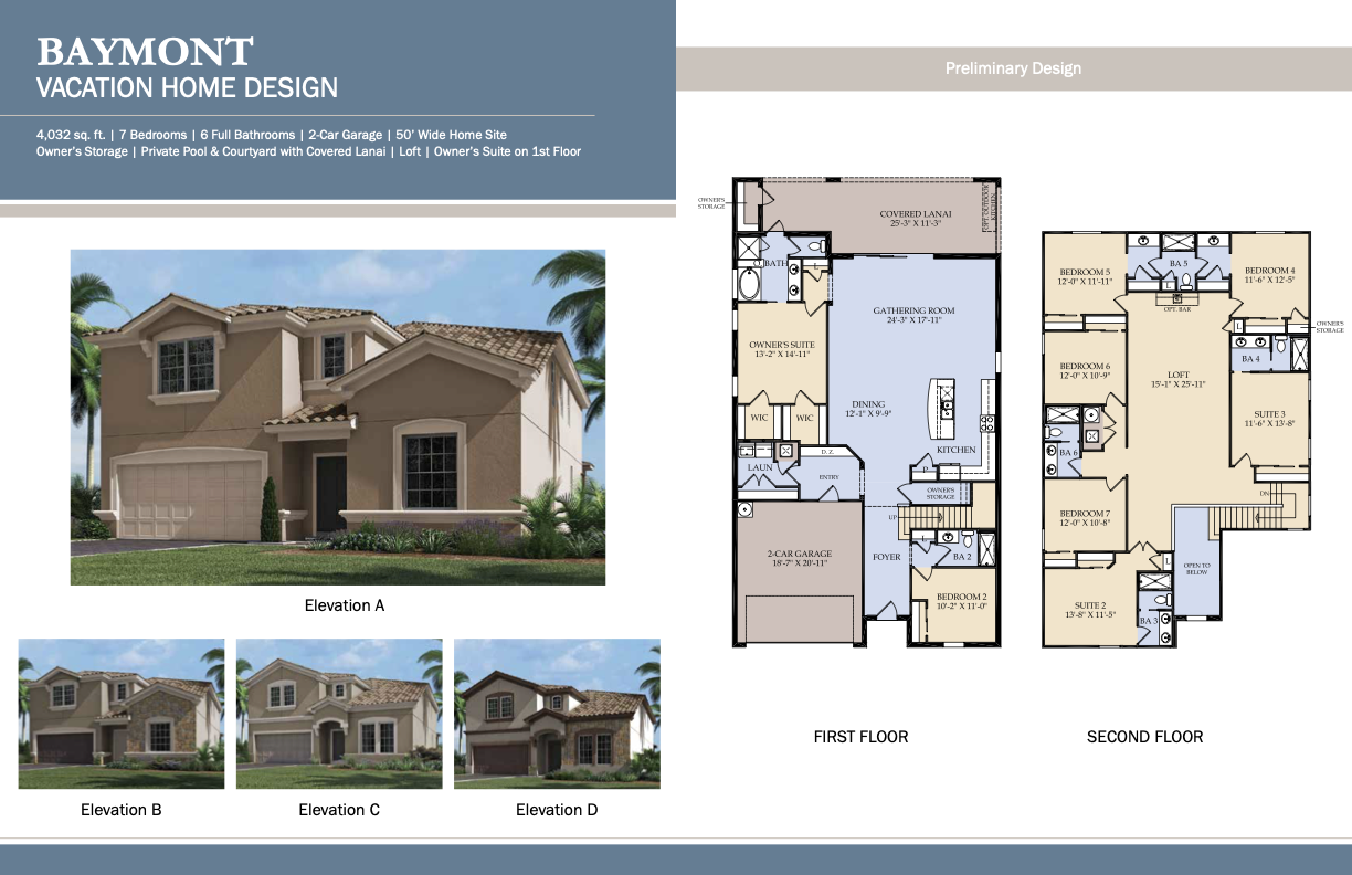 Baymont floor plan — 8 bedroom, 6 bath, about 4,000 square feet