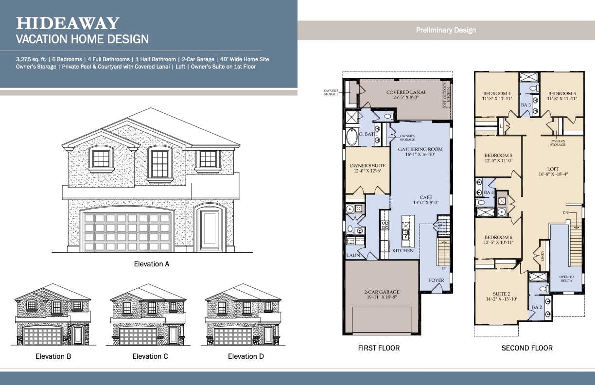 Hideaway floor plan — 6 bedroom, 4 bath, about 3,100 square feet